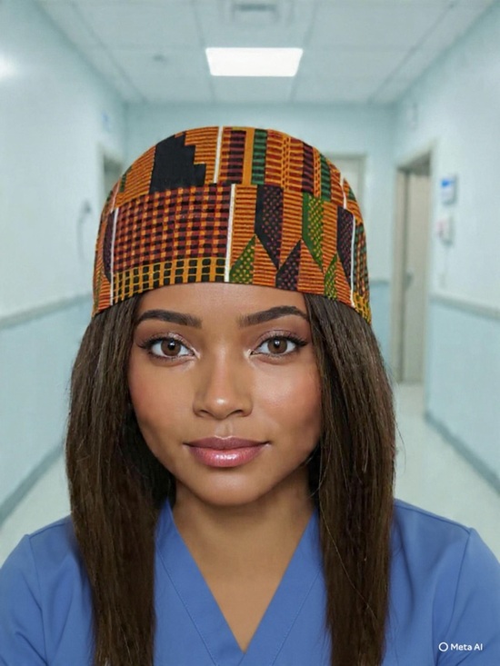 Accessories - Handmade Multicolor Geometric Print Scrub Cap/ Nurse Hat